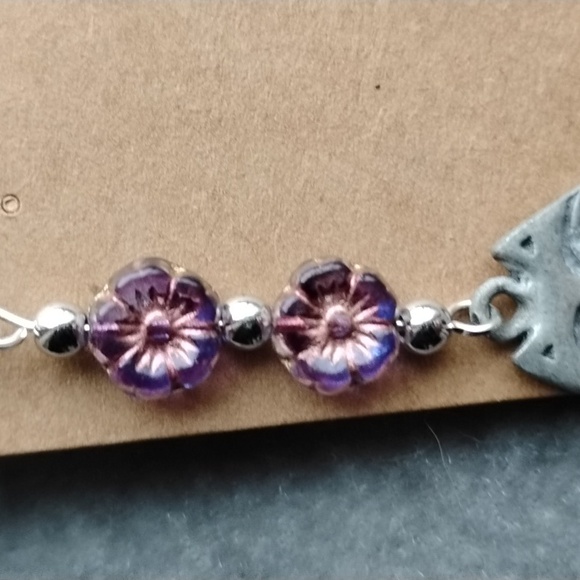 Hand Crafted Czech Glass Flower And Cat Charm Earrings - Picture 2 of 5